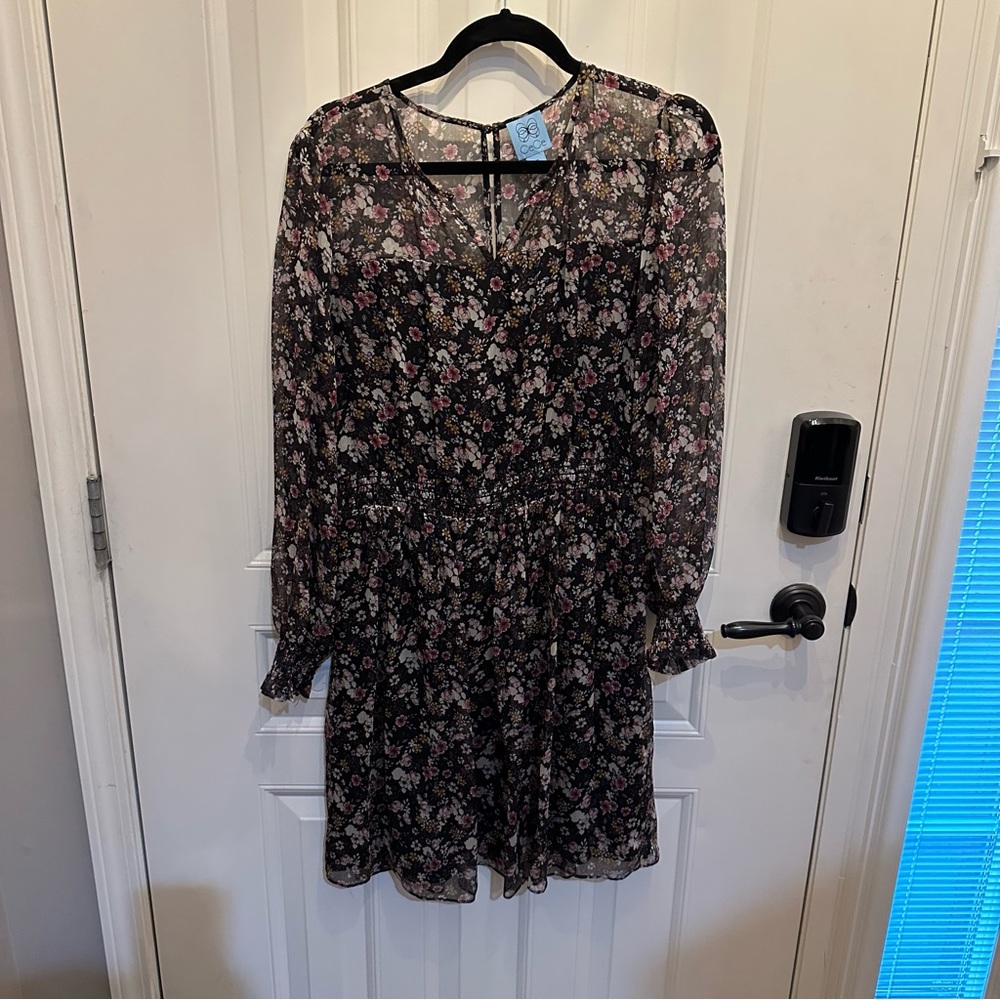 CeCe Floral Long Sleeve Dress with elastic waist